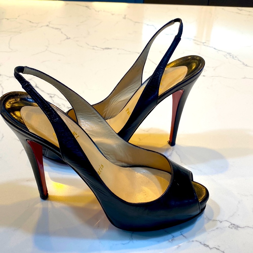 Christian Louboutin black leather platform sling back size 40